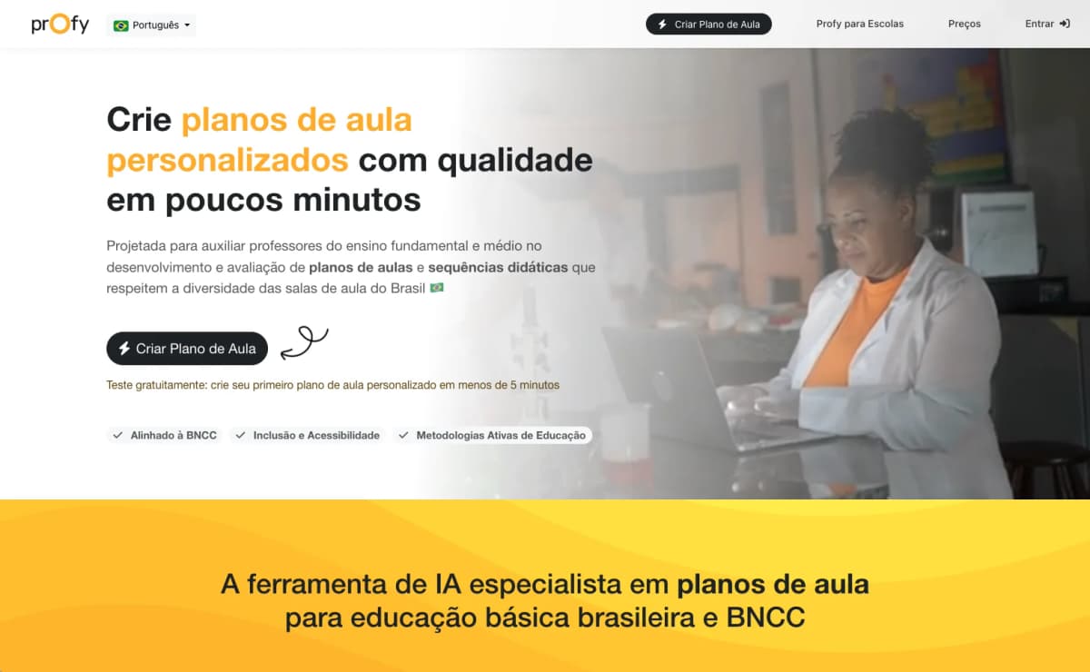 Screenshot da plataforma Profy — Plano de Aula