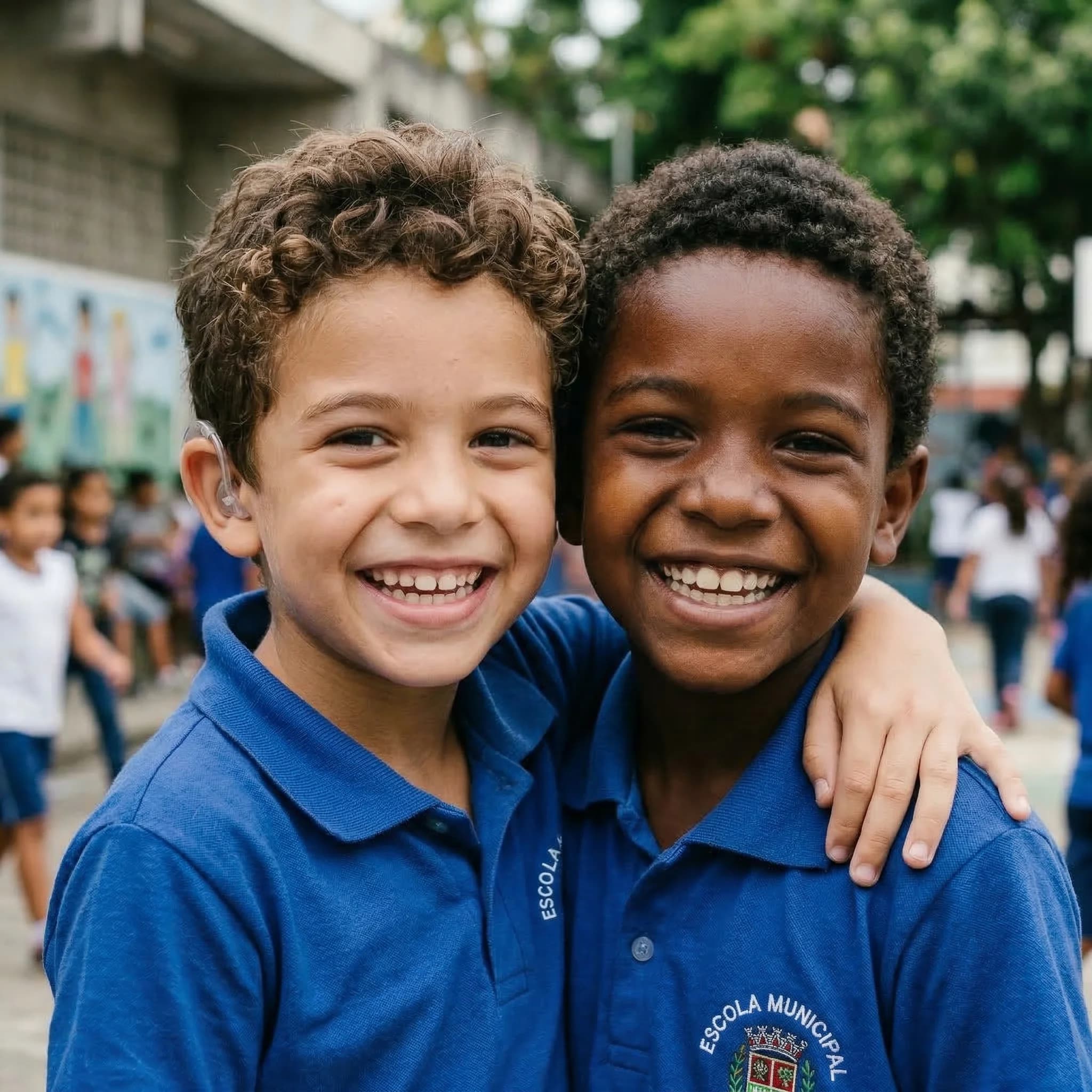 Estudantes sorridentes em uniforme escolar